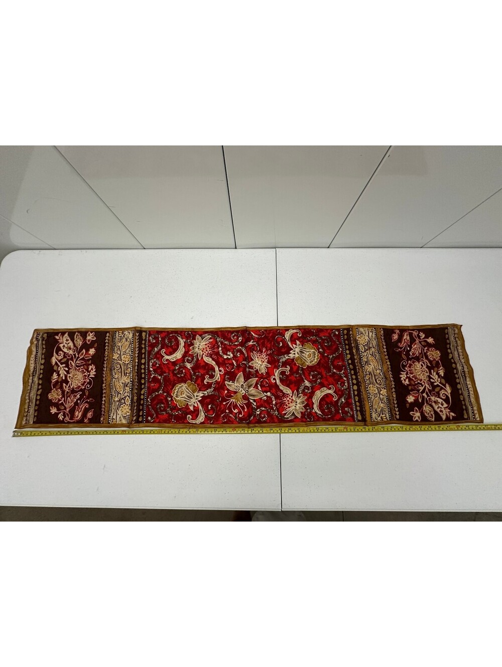 Adrienne Vittadini silk floral scarf red brown Long 11" x 51"